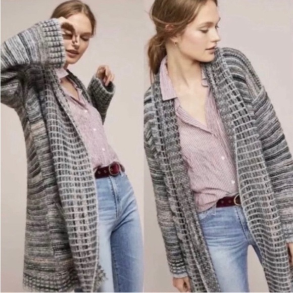 Anthropologie Cardigan XS Akemi Kin Alpaca Wool Open Front Longline Oversized - Picture 1 of 13
